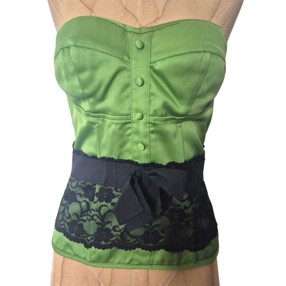 Charlotte Russe Y2K Green and Black Corset Top with Lace Details Size Medium - Picture 1 of 3